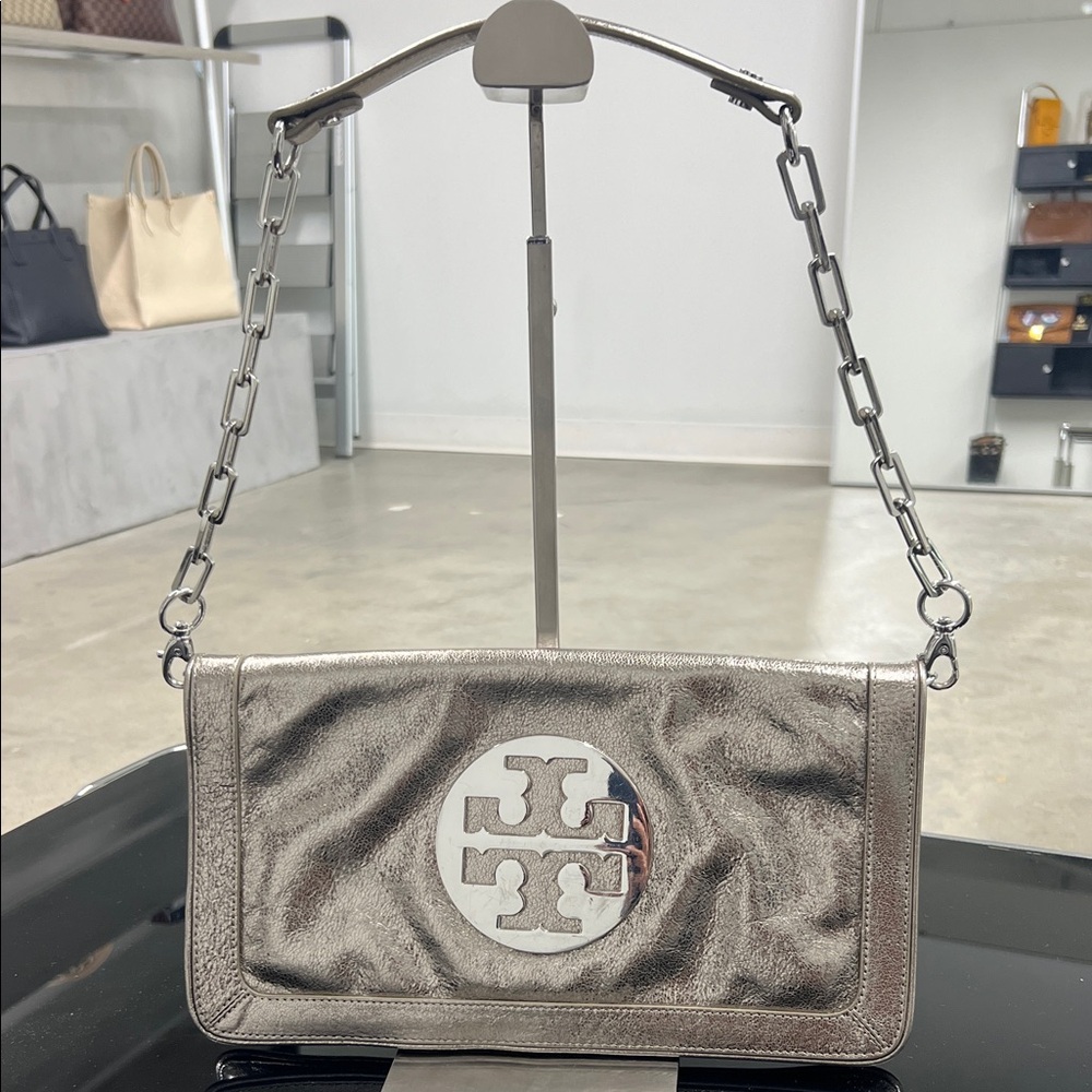 Tory Burch Metallic Silver Clutch